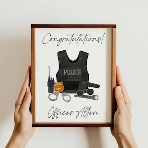 Stampa regalo agente di polizia, decorazione per laurea della polizia, segnaposto personalizzato per lui, decorazione per festa di laurea, file digitale stampato personalizzato