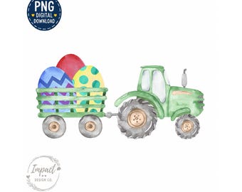 Tractor de Pascua PNG Pascua PNG Tractor verde PNG Huevo de Pascua Acuarela Descarga digital Sublimación