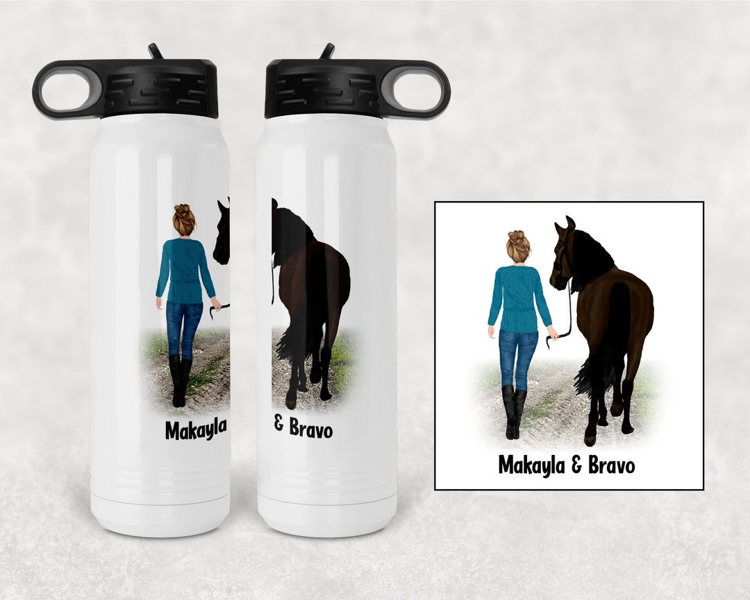 ThisWear Custom Horse Equipment Personalized Aluminum Water Bottle - With Cap & Sport Top, White
