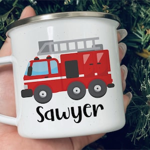 Fire Truck Kids Mug Firefighter Mug Easter Basket Stuffers Fire Truck Birthday Party Favors Personalized Gift for Kids