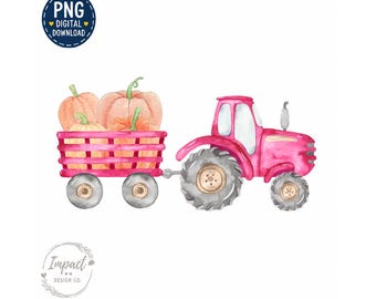 Pompoentractor PNG Halloweenpompoen PNG Roze tractor PNG Thanksgivingpompoentractor Aquarel Digitale download Sublimatie