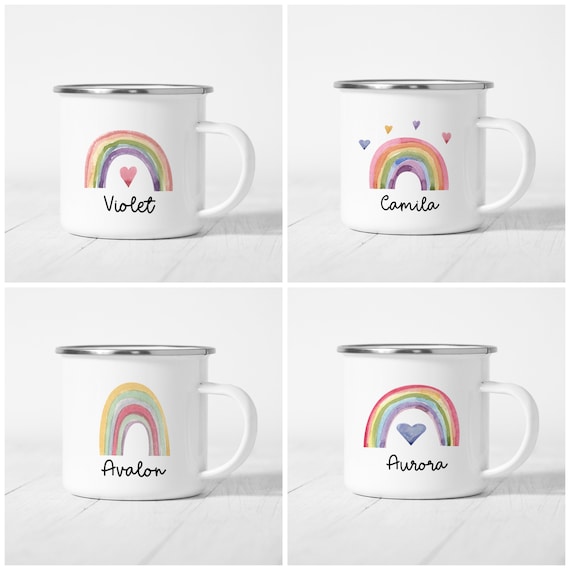 Personalised Rainbow Mug Kids Mugs Christmas / New Year / Children's Day  Gift Campfire Rainbow Enamel Cup Custom Kids Cups