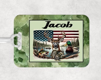 Hunting Luggage Tag Kids Label Custom Back to School Supplies Backpack ID Name Badge Personalized Gift Christmas Eve Box