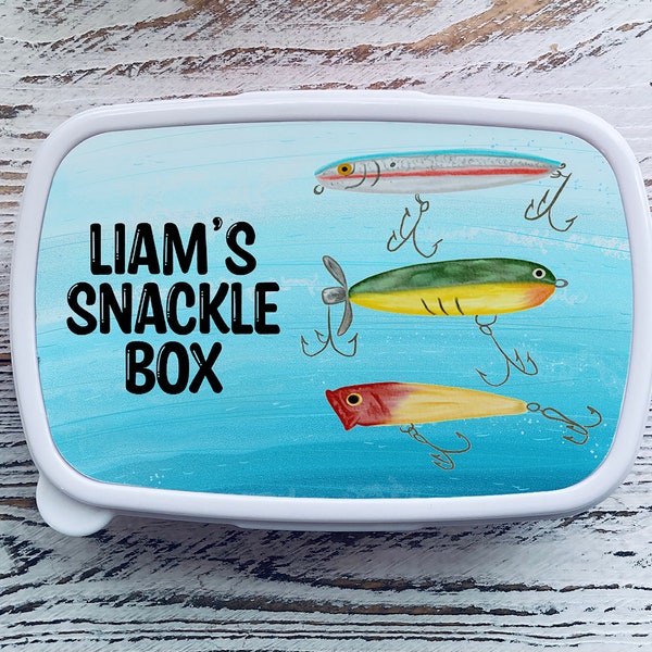 Personalized Snack Box Fishing Lure Kids Personalized School Supplies Personalized Toddler Lunch Box Fish Snack Box