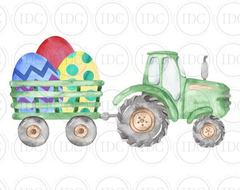 Easter Tractor PNG Easter PNG Green Tractor PNG Easter Egg Watercolor Digital Download Sublimation