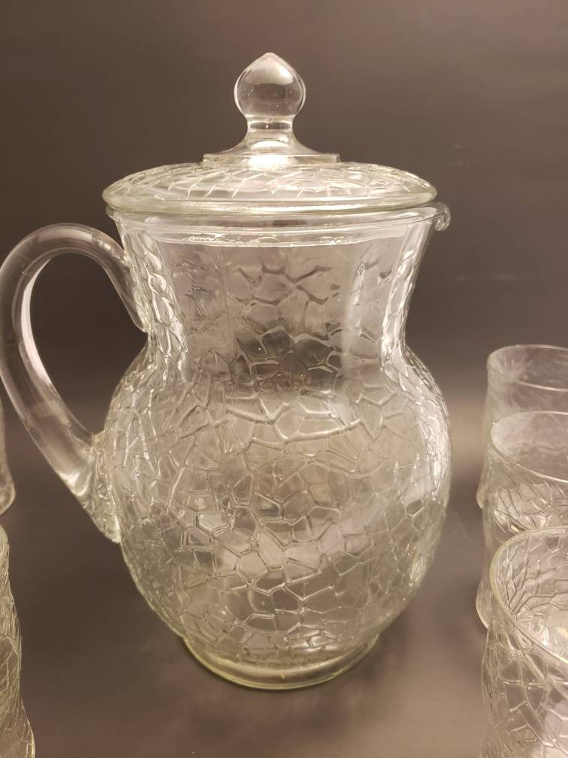 McKee Crackle Ice tea/Lemonade pitcher and 6 glass set Crystal Etsy