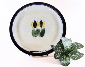 Plato vintage de tulipanes azules de gres internacional, hecho en Japón, dos por dos, platos vintage, cocina vintage