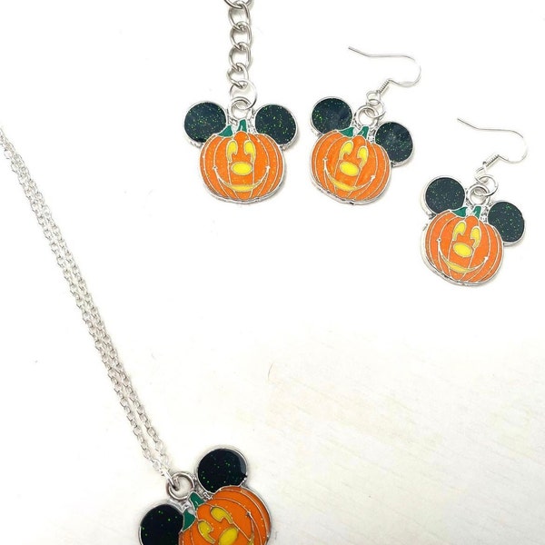 Pumpkin Mickey - Earrings or Necklace - Mickey Mouse Inspired - Disney Halloween Accessories
