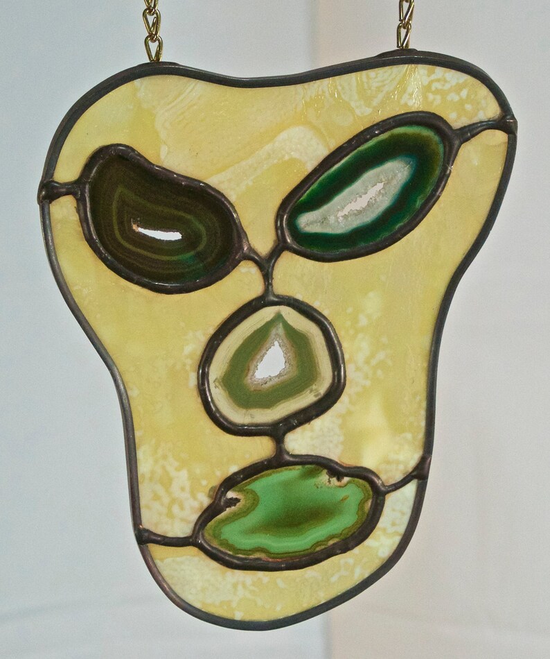 Agate slice stone stained glass face Etsy