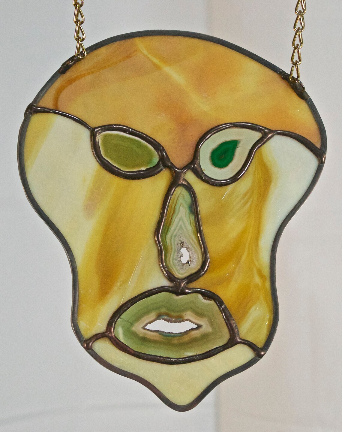 Agate slice stone stained glass face Etsy
