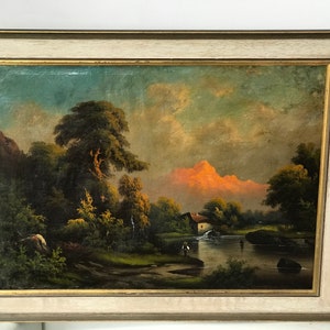 Original Antique River Landscape Oil Painting, Unsigned, Framed, Masterpiece artwork, Timeless Style, Old Masters