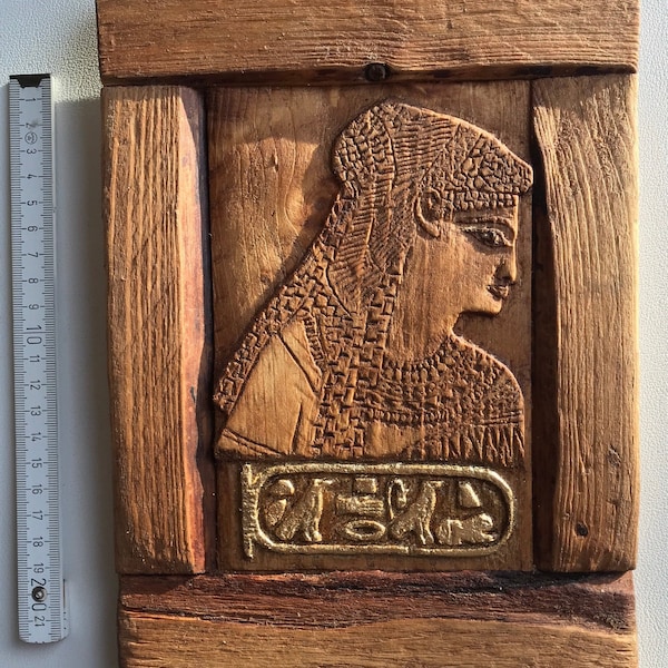 Wall Wood Art, Ancient Egypt Art, Queen Cleopatra and Hieroglyphic name, Ancient Egyptian Fashion, History enthusiast, Handmade, Home Decor