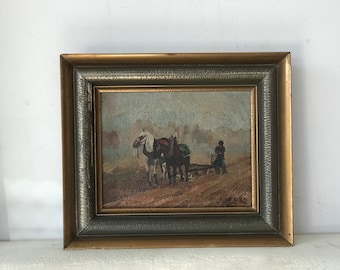 帆船の油彩画 ダークブラウンフレーム　絵画　壁掛　アンティーク 嵐の海に浮かぶ大型帆船のアンティーク油絵、オリジナルの海洋アート