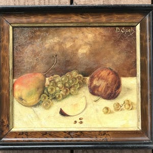 Antique Still Life Oil Painting, Small 19th Century Fruits Painting On Canvas, Signed, Gold Frame, Fine art, Antique Wall Art, Vintage Gift