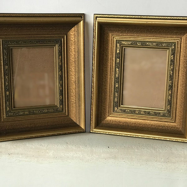 Couple Vintage Wooden Picture Frames, Painting Frames, Ornament Wooden Gilded Frames With Glass, Wall decoration, Gilded gesso Frames