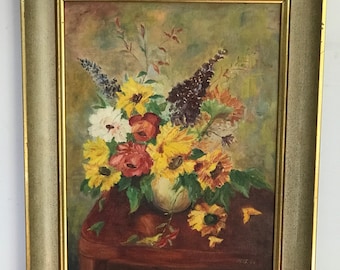 Original Ölgemälde Blumen Stilleben Öl auf Leinwand Rahmen Gemälde Bild 84x84cm 