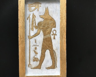 Ancient Egypt wall decoration, Relief of Anubis and hieroglyphic inscription, Handcrafted with Passion, Versatile Decor, Gift for ArtLovers
