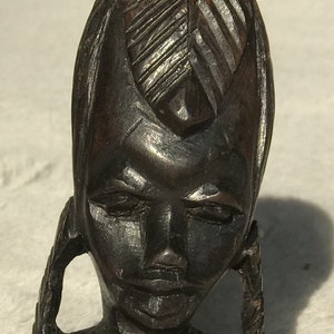Miniature African Woman Figure, Vintage African Bust, Hand carved Ebony Wood Sculpture, African Decor