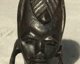 Figura de mujer africana en miniatura, busto africano vintage, escultura de madera de ébano tallada a mano, decoración africana para el hogar.