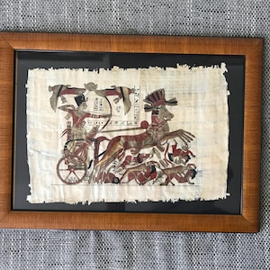 Vintage Genuine Papyrus Painting of Ramses II With Charlotte in Battle, Egyptian History enthusiasts, Handcrafted Beauty, Egyptian Gift