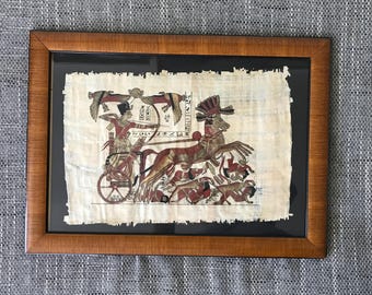 エジプトパピルス画 手作りのアケナテン王のパピルス画：古代エジプトの壁画（14インチ×10