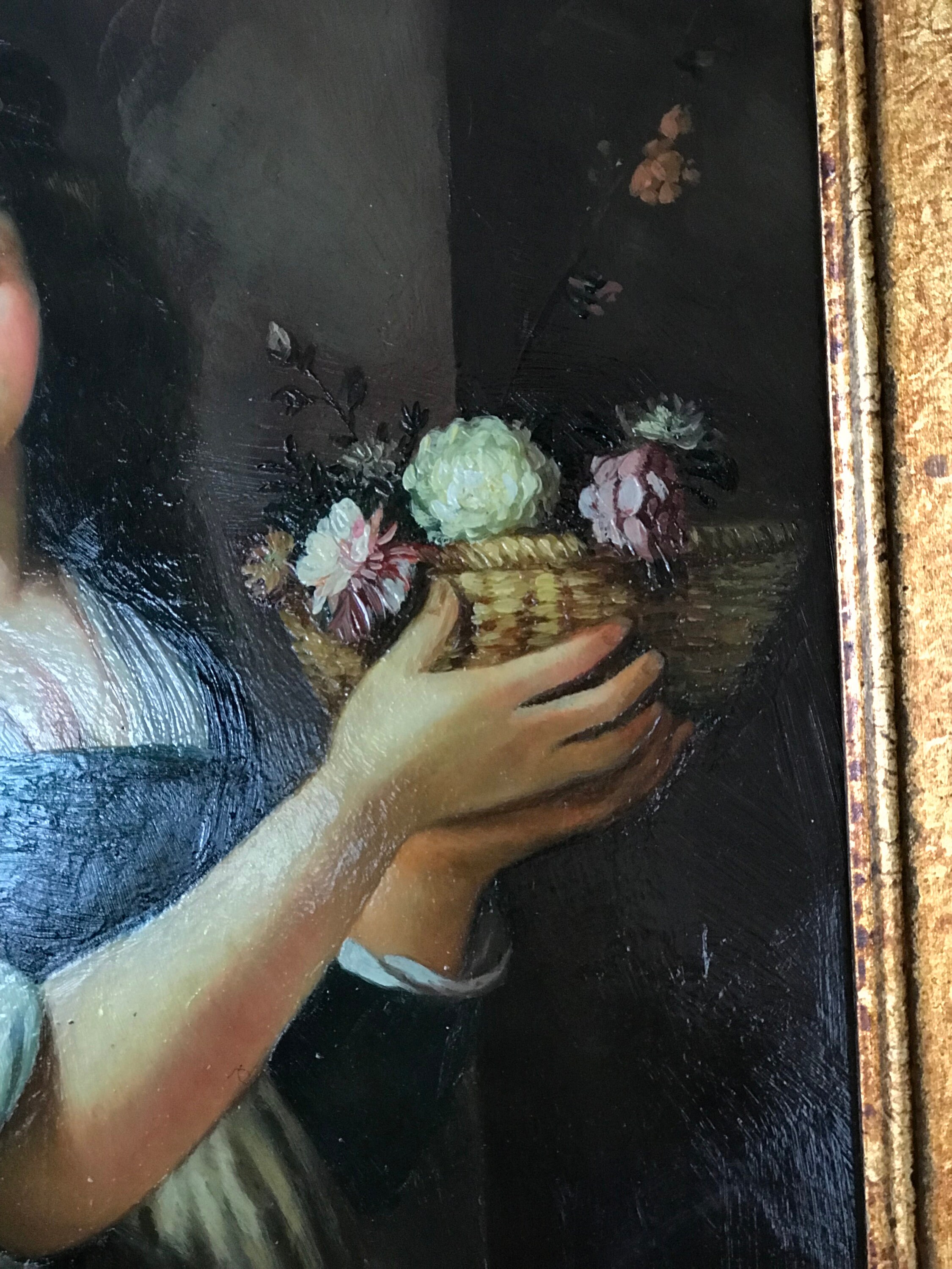 アンティークの女性の肖像画の油絵（豪華なバロック様式の額縁