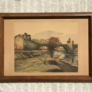 Antique Lithograph Fine Art, Vintage Countryside Lithograph Painting, Art collectibles, Vintage Framed fine art, Rare Wall Art, Wedding Gift