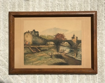 Antique Lithograph Fine Art, Vintage Countryside Lithograph Painting, Art collectibles, Vintage Framed fine art, Rare Wall Art, Wedding Gift