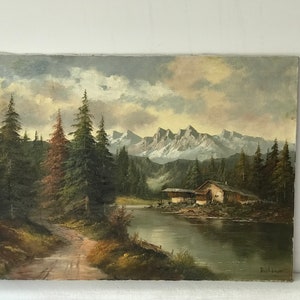 Majestic Vintage European Landscape Oil Painting, Signed, Still-Life Oil on canvas, Traditional home decor, Wall decor Gift Idea