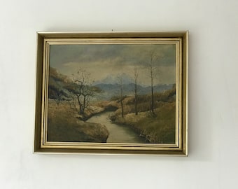 Original Landscape Painting, Vintage River Oil Painting, Sky art, Vintage Gilded Wood frame, Signed, Living Room Decor, Valentine's Day Gift