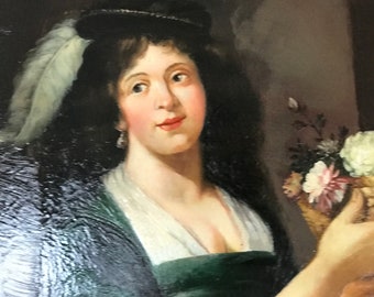 アンティークの女性の肖像画の油絵（豪華なバロック様式の額縁入り