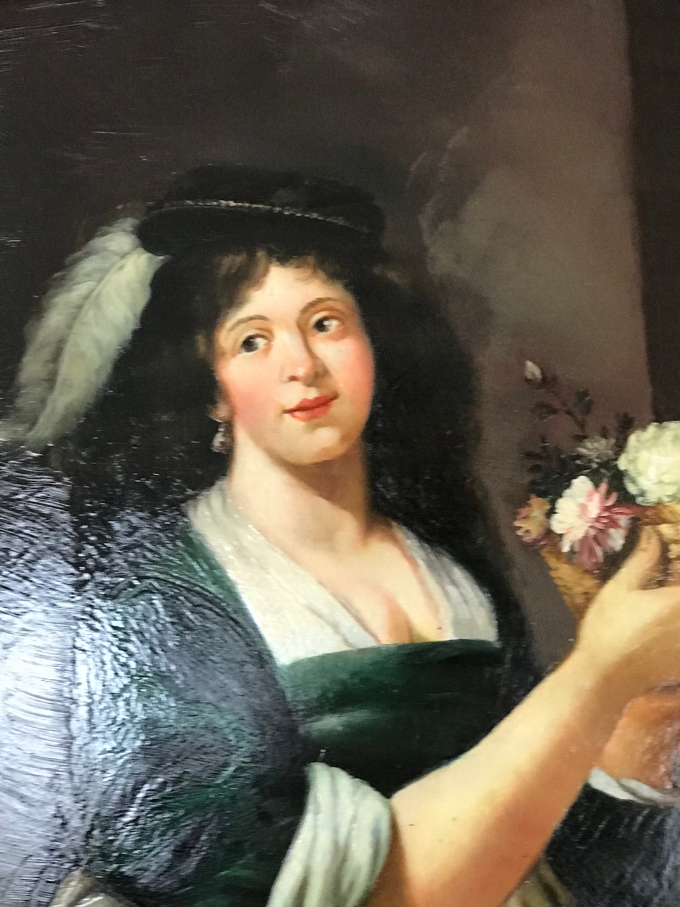 アンティークの女性の肖像画の油絵（豪華なバロック様式の額縁入り