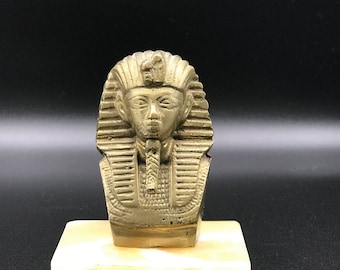 Replica bronze Tutankhamun Statue on White marble Base, Ancient Egypt Art, Home Decor Accents, Art Collectibles, Handmade, Gift Ideas