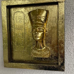 Nefertiti Wall Art, Egyptian Queen Bust Sculpture, 3D gilded Plaster Relief,  Hieroglyph Home Decor, Egyptian Gift, Afrocentric Art,
