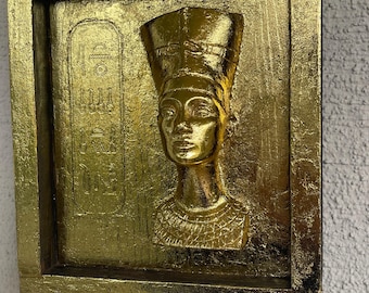 Nefertiti Wall Art, Egyptian Queen Bust Sculpture, 3D gilded Plaster Relief,  Hieroglyph Home Decor, Egyptian Gift, Afrocentric Art,