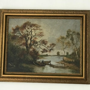 Origineel olieverfschilderij van een zeegezicht, luchtkunst, landschapsschilderij, vintage vergulde houten lijst, gesigneerd, woonkamerdecoratie, kunstcollecties