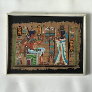 Vintage Genuine Papyrus Painting, King Tut ankh Amun and his Wife, History enthusiasts, Handcrafted Beauty, Gift Idea