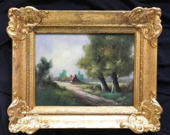 Origineel antiek olieverfschilderij van een landschap, Victoriaanse stijl, sierlijke gouden lijst, wanddecoratie, olieverf op canvas, barokstijl, ideaal huwelijksgeschenk.