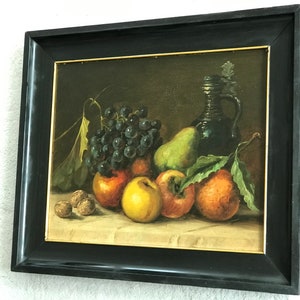 Exquisita pintura al óleo original de naturaleza muerta sobre cartón, pintura al óleo de naturaleza muerta de frutas, sin firmar, naturaleza muerta enmarcada, bellas artes, arte de pared
