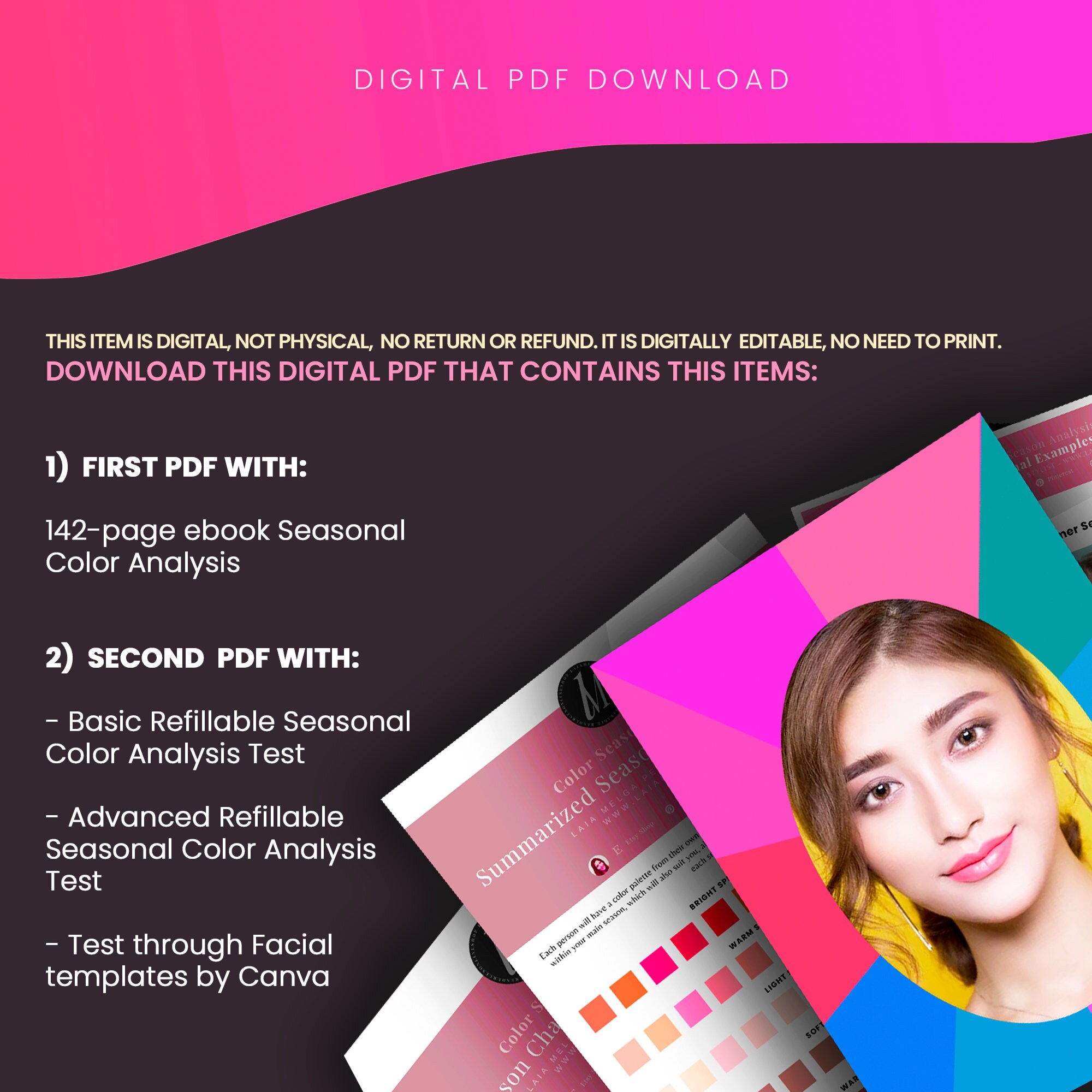 Advanced Pack Test Seasonal Color Analysis KIT With Ebook and Etsy