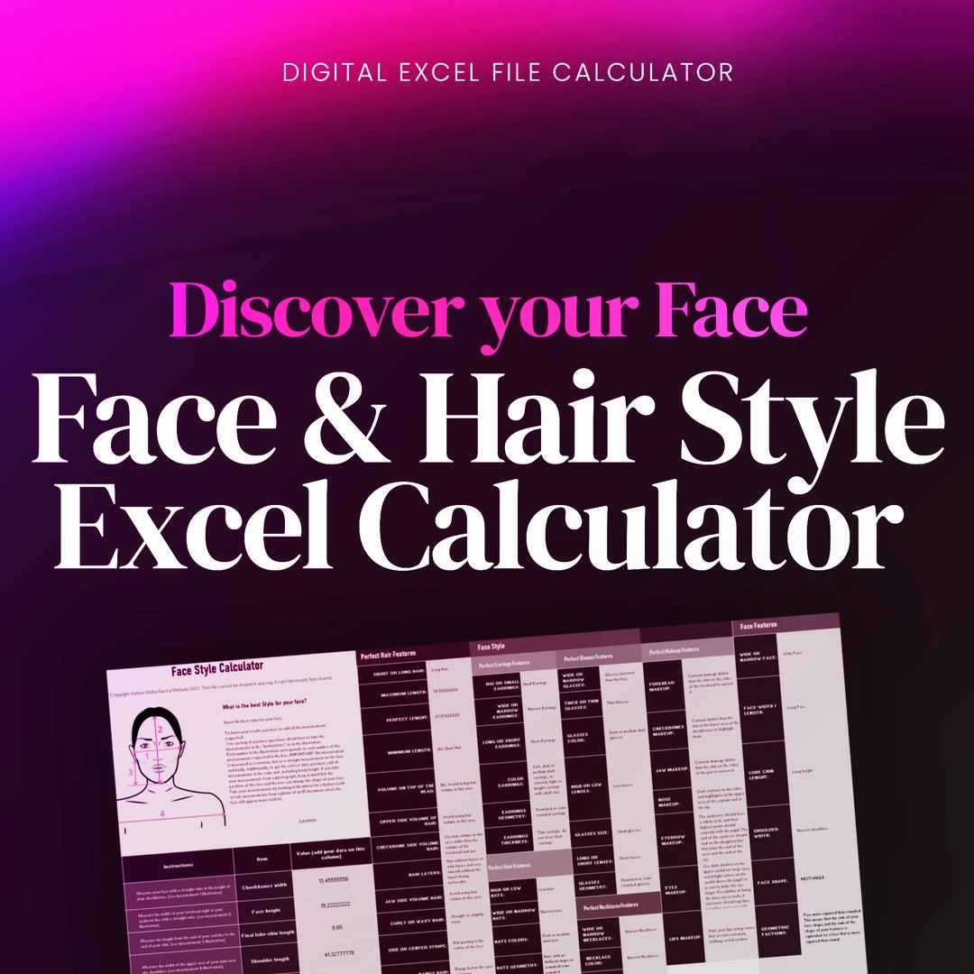 Face & Hair Style Calculator Excel / Hair Style Calculator / Etsy