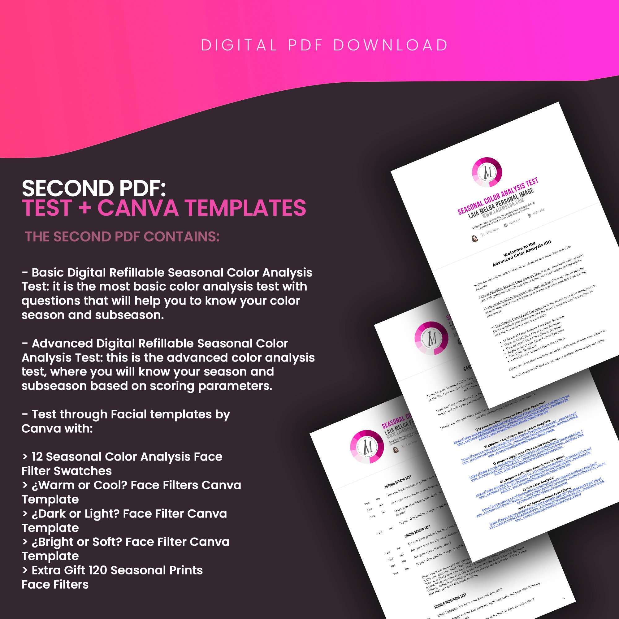 Advanced Pack Test Seasonal Color Analysis KIT With Ebook and Etsy