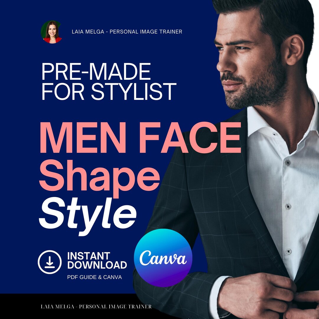 Male Face Shape Style Guide Canva Template for Stylist Face Analysis ...