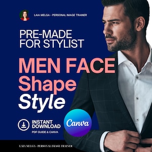 Male Face Shape Style Guide Canva Template for Stylist Face Analysis Report / Round, Square, Rectangle, Diamond, Oval, Heart Triangle