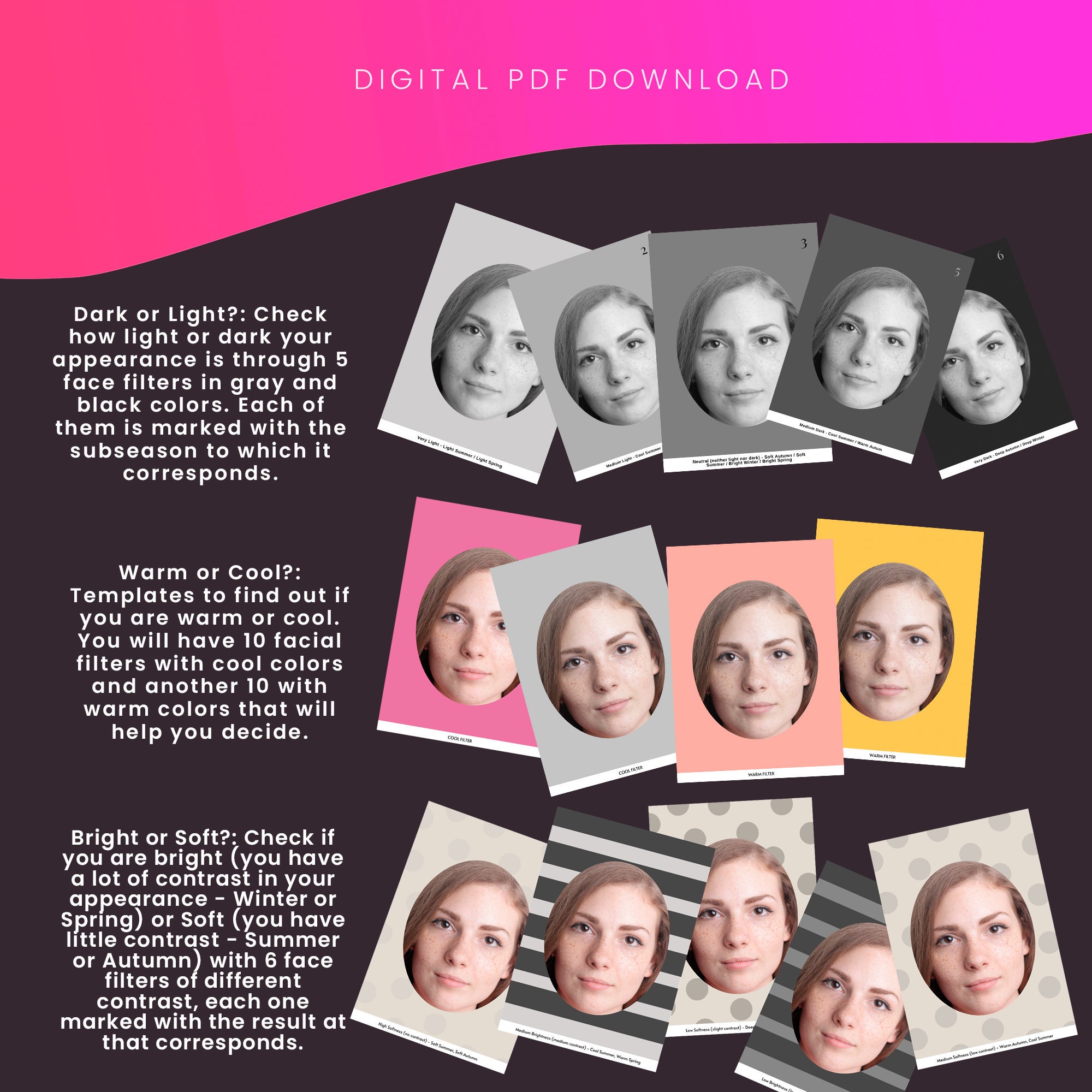 Advanced Pack Test Seasonal Color Analysis KIT With Ebook and Etsy