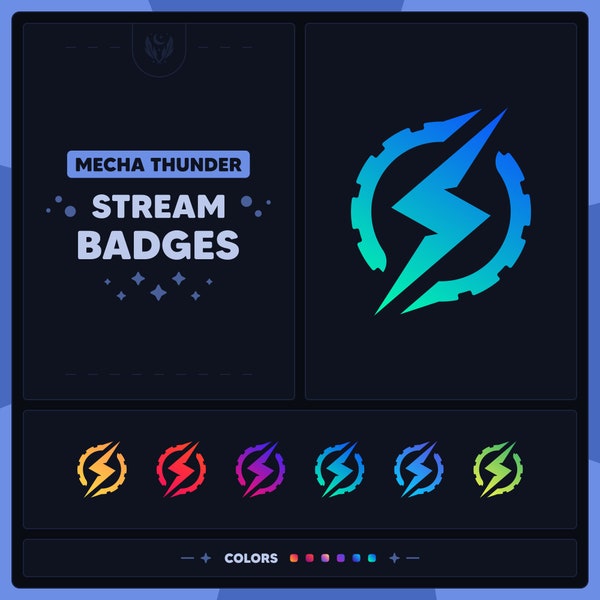 Thunder Sub Badges for Twitch | Twitch Sub & Bit Badges | Lightning Bolt Sub Badges | Cogwheel Sub Badges | Loyalty Badges | Discord Badges