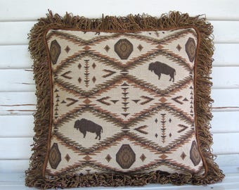 Plains Buffalo Pillow Ivory 16 Inch