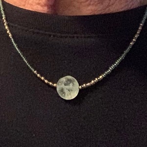 Delicate Short Necklace with Clear Celadon Colour Quartz