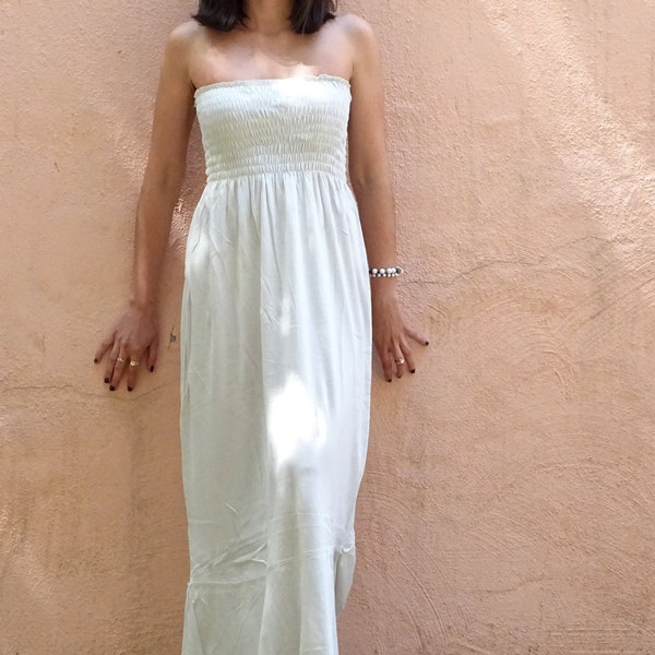 Langes trägerloses Sommerkleid / Damen Maxi Asymmetrisches Kleid / Boho Chic Kleid