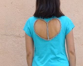 Open Back Top / Heart-Shaped Back Opening / Graphic Tee / Summer Women's  T-Shirt